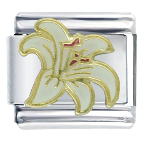 Pugster Enamel Paint Lily Flower Stainless Steel Easter Spring Seasonal Italian Charm Link