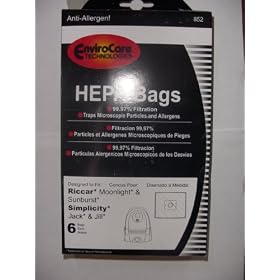 Riccar Moonlight & Sunburst Canister HEPA Vacuum Cleaner Bags - 6pk - Free Shipping