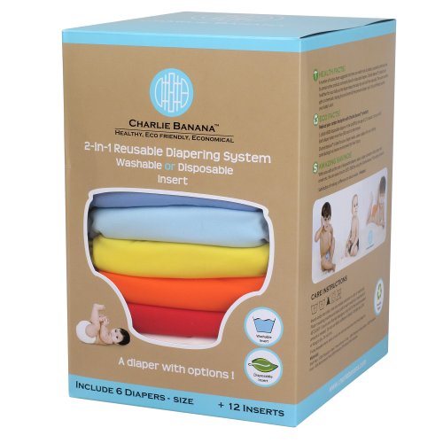 Charlie Banana 6 Reusable Diapers 12 Inserts Set, Unisex, Small Charlie Banana 6 Reusable Diapers 12 Inserts Set, Unisex, Small