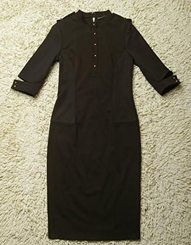 XIANKI Women Polo Collar Button Down Closure Slim Fit OL Belted Pencil Dress M Black