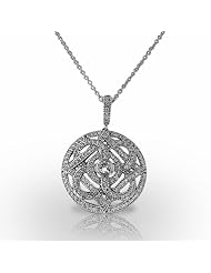14KT White Gold Intricately designed Pave Pendant with central Bezel Set Round Brilliant Diamond. 1 CTW