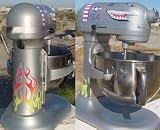Flames and Flying Tiger Shark Plane Decal Sticker Mixer cover Kit red, white, navy blue, and black, designed to fit all KitchenAid stand mixers, including Professional Pro 600, Artisan, Ultra Power, 4, 5, 6 qt quart mixers, without accessory interference.