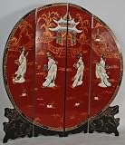 BK0055AY-Round Chinese Wooden Screen Room Divider with Stone Inlay, Contemporary, China, Wood, Lacqu