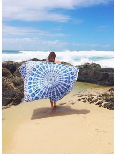 Montreal Tapassier White Blue Peacock Hippie Tapestry, Hippy Mandala Bohemian Tapestries, Indian Dorm Decor, Psychedelic Tapestry Wall Hanging Ethnic Decorative