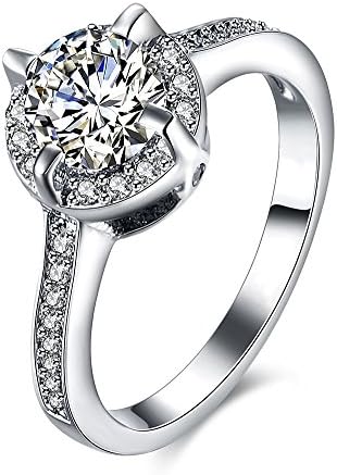 Pmany Cubic Zirconia Diamond Bridal Jewelry Wedding Promise Engagement Ring Platinum White Ring for Women Four Prongs (Size 7)