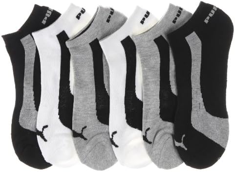 Nvie Designs Men's Puma Low-cut Runner Sport Socks (6 Pack) (Black/Gray/White (Stripe))