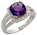 14 Karat Weissgold Steinen Ring, mit 0.20 Karat Brilliantschliff Diamanten & 2.15 Karat 8mm Kissenschliff Amethyst Stein, (11mm) breit