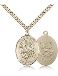 Gold Filled Saint St. George / Coast Guard Medal Pendant 1/2 x 1/4 Inches Boy Scouts/Soldiers-9040- Comes with a GF Lite Curb Chain Neckace And a Black velvet Box