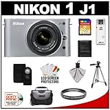 Nikon 1 J1 10.1 MP Digital Camera Body with 10-30mm VR Lens (Silver) with 3 ....