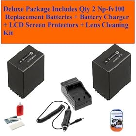 Sony Hdr-cx760v Deluxe Package Includes Qty 2 Np-fv100 Replacement Batteries + Battery Charger + LCD Screen Protectors + Lens Cleaning Kit