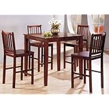 5pc Counter Height Dining Table & Stools Set Medium Cherry Finish
