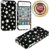 myLife (TM) Classic White + Black Stars Series (2 Piece Snap On) Hardshell Plates Case for the iPhone 4/4S (4G) 4th Generation Touch Phone (Clip Fitted Front and Back Solid Cover Case + Rubberized Tough Armor Skin + Lifetime Warranty + Sealed Inside myLife Authorized Packaging) 