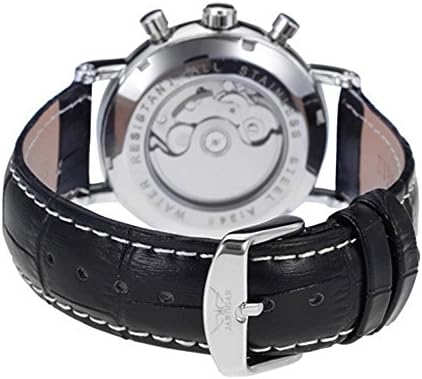 JKJYWatch Jaragar Automatic Analog White Dial 6 Hands Men Watche Black Leather Wristwatches