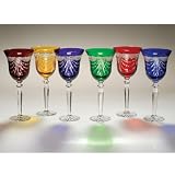 Colored Crystal - Flared Wine Glass Drape Design, Set of 6