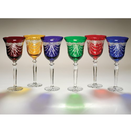 Colored Crystal - Flared Wine Glass Drape Design, Set of 6