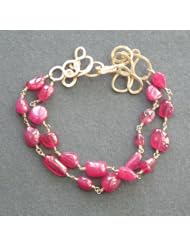 Pink Tourmaline Linked Bracelet with Squiggle Clasp, Choice of 14k Gold or Sterling Silver