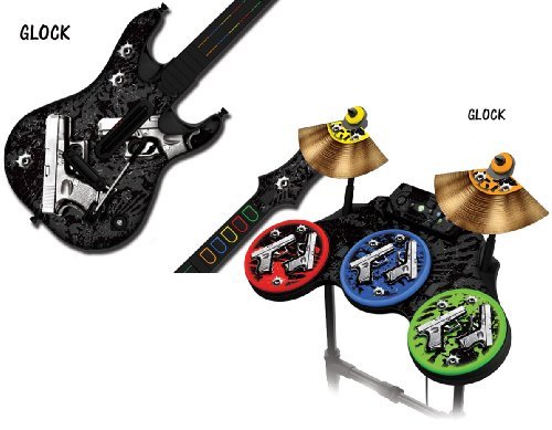 Protective Skins For Guitar Hero 4 "world Tour" Guitar And Drum Set - Fits Xbox 360, Ps3, Ps2 - Glock Black Picture
