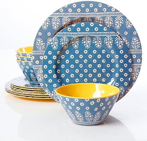 Studio California Zoey 12 Piece Melamine Dinnerware Set, Blue
