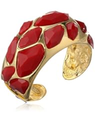 Kenneth Jay Lane Polished Gold and Red Faceted Stones Cuff Bracelet, 7.5"
