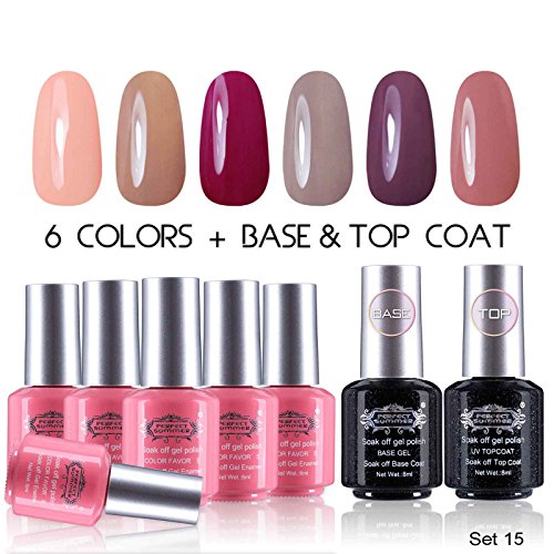 Perfect Summer UV/LED Soak Off Gel Nail Polish, Classic Pastel Colors Gift Set with Clear Base Coat and Top Coat - Pack of 8, 8ml Each (Starter Kit #15)