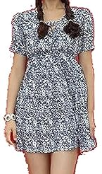 Cotton/Linen Floral Print Short Shirred Vintage Cutout Jacquard Summer Skater Dress/Mini Dress 