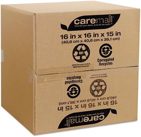 Caremail Recycled Shipping Boxes, Large, 16" x 16" x 15", Brown, 12-Pack (1143585)