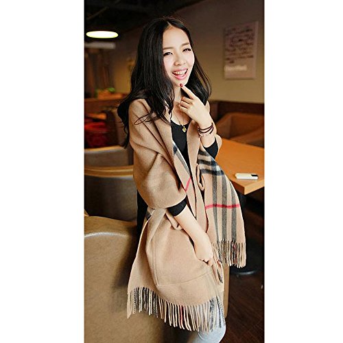 [ラ・フェ]La fee チェック リバーシブル ストール ポケット付き ベージュ レッド レディース プレゼント ギフト