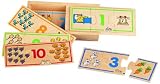 1 - 10 Three Piece Wooden Number Puzzles / Jigsaws / Association Puzzles. In a Wooden Box.