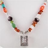 Turquoise, Amber, Garnet and Carnelian Beaded Prayer Box Necklace, 25 long, #8976