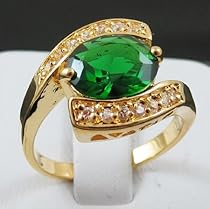 Natural Emerald&Swarovski Crystal 14k Yellow Gold Plated Ring Size8