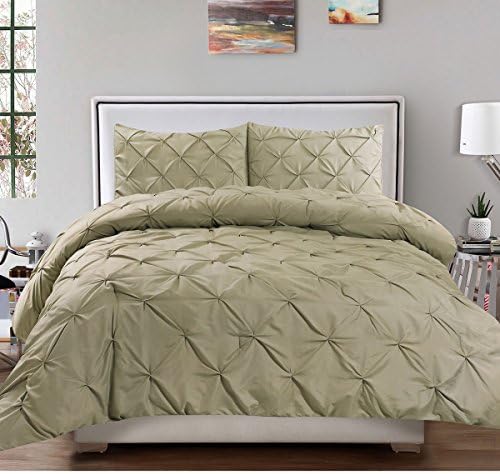 3 Piece King Sage Pinched Pleat Comforter Set, Fancy Luxury Bedding, Classic&amp;Contemporary Style, Microfiber Material, Solid Pattern, Durable, Attractive, Machine Washable, Fancy Light Green