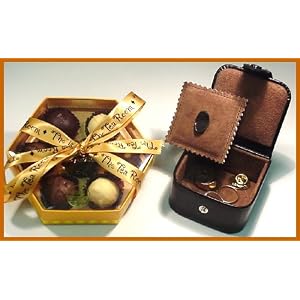 Organic Truffles In Unique Hexagonal Box 7 Piece & Leather Cufflinks And Accessories Box