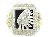 Black Hills Gold Sterling-Silver Indian Head (PAHA SAPA) Black Onyx Men's Ring