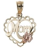 14k Yellow and Rose Gold Mom Heart Charm