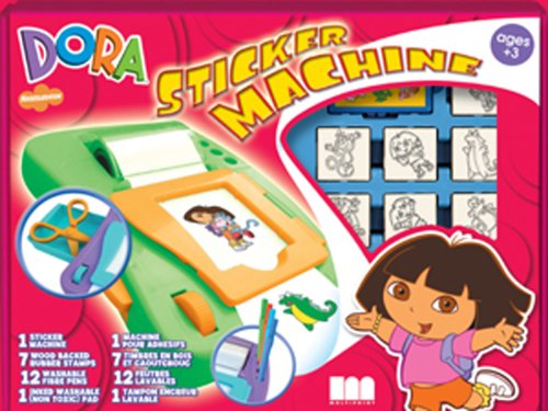 Imagen principal de Noris 631 8828 Dora - Máquina de hacer pegatinas con 7 sellos y 12 rotuladores para tela (incluye almohadilla de tinta y cuaderno para colorear)