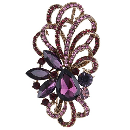 EVER FAITHÂ® Antique Gold-Tone Austrian Crystal Flower Ribbon Teardrop Brooch Pendant Purple