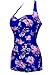 Saslax Elegant Floral Retro Inspired Boy-leg One Piece Ruched Maillot Swimsuit