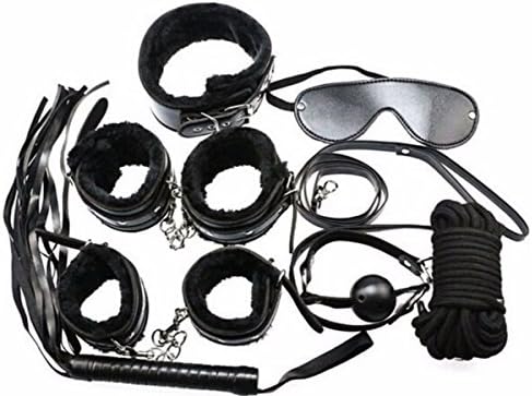 8 Pcs Black Bondage Kit Fetish Set For Lovers Set Cuffs Gag Whip Chains