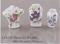 Reutter Porcelain Miniature 3 Piece Rose Vase Set
