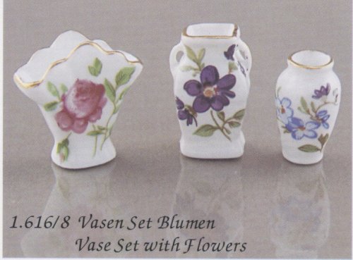 Childrens Toyshop  Toys : Reutter Porcelain Miniature 3 Piece Rose Vase Set