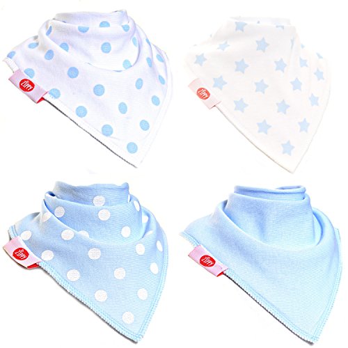 Zippy Fun Bandana Bibs for Baby Boys and Toddlers (Blue and White Pack of 4)