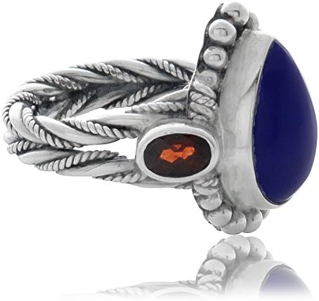Sterling Silver .925 Pear Lapis and Garnet Beaded Ring (9)