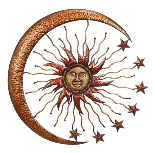 Sun Moon and Star Metal Wall Sculpture 36 Diameter SUN FACE