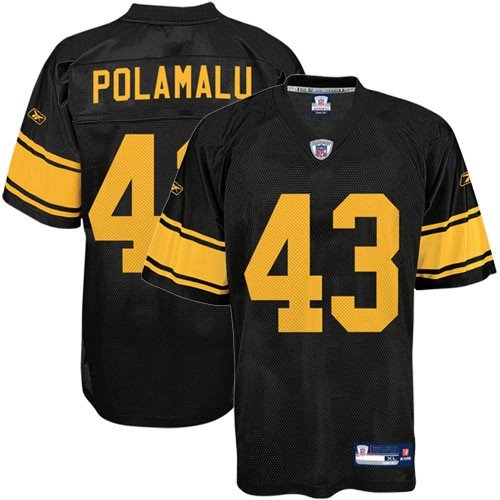 Reebok NFL Equipment Pittsburgh Steelers #43 Troy Polamalu Black Alternate Replica Football Jersey
