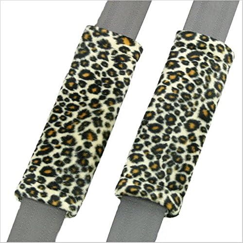Tan Beige Cheetah Animal Print Safari Car Truck SUV Seat Belt Shoulder Pads - PAIR