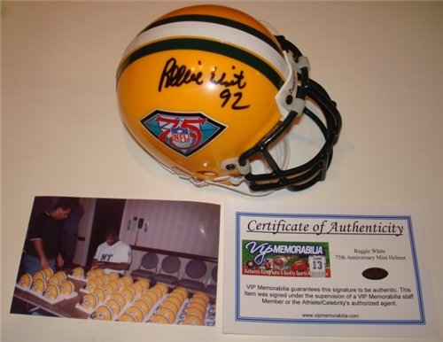 Reggie White Autographed/Hand Signed/Autographed Green Bay Packers 75th Anniversary Mini Helmet