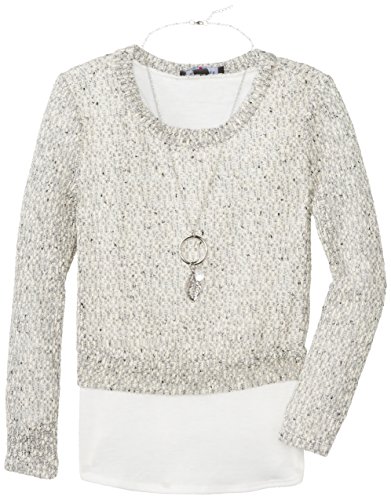 Amy Byer Big Girls' Sweater with Shirt Hem and Necklace