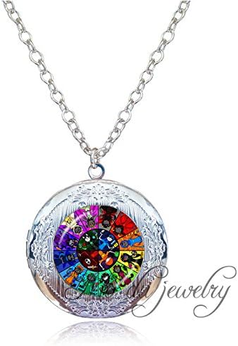 PreSea Antique Silver Plated Locket Pendant Necklace Gravity Falls Bill Cipher Wheel Necklace Pendant Homestuck Jewelry For Women