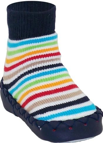 Konfetti by Nowali Infant Boys' Colorful Stripes Moccasin Booties,Navy,12M M US
