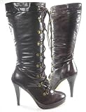 Sexy Brown Granny Mid-calf Lace-up Boots
